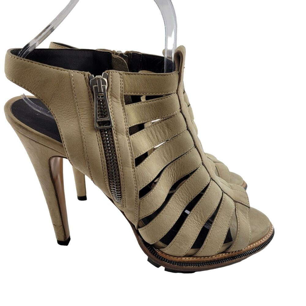 Belstaff Heels Womens 38 8‎ Neutrals Beige Leather Caged Gladiator Ultra High